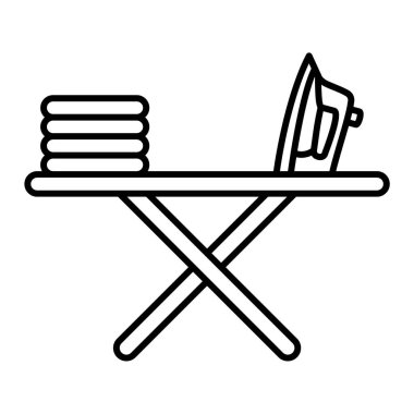 Ütü masası simgesi. Çamaşır sandalyesi vektörünün ana hatlarını çiz ve ağ için yapış