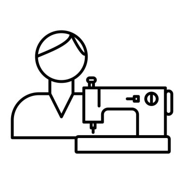 Dikiş makinesi simgesi. Web için terzi vektör sembolünün özet çizimi
