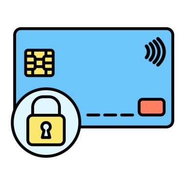 Asma kilitli kredi kartı ve kilit vektör illüstrasyon grafik tasarımı