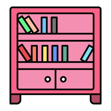 Kitaplı kitaplık ve kitap vektörü illüstrasyon grafik tasarımı