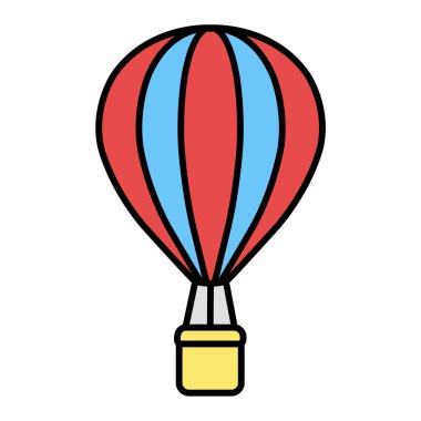 Sıcak hava balonu ikonu. Turist seyahat vektör illüstrasyonunun karikatürü. beyaz arkaplanda izole