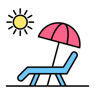 Şemsiyeli plaj sandalyesi ve güneş vektör çizimi