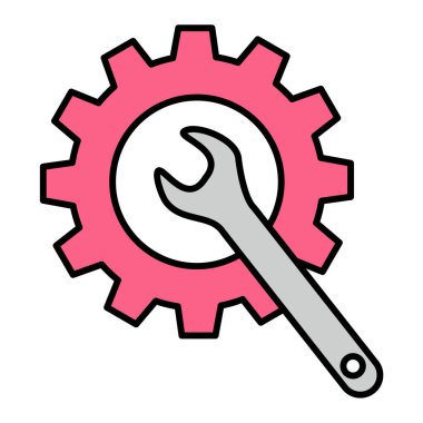 İngiliz anahtarı ve tornavida ikonu. Beyaz arkaplanda izole edilmiş web tasarımı için ana hat dişli vektör sembolü