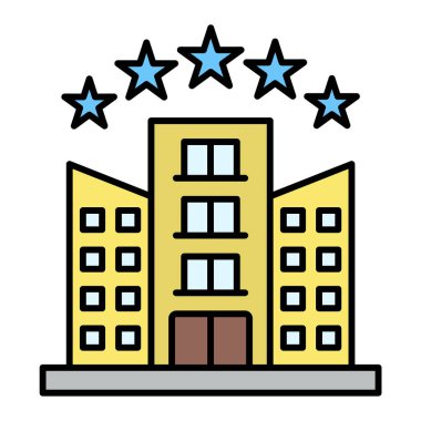 Otel binası simgesi, vektör illüstrasyonu