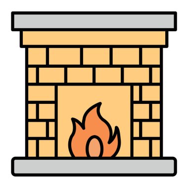 Ateş ikonlu bir şömine. vektör illüstrasyonu