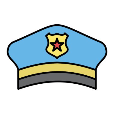 Polis şapkası ikonu. Web için şerif başlığı vektör simgelerinin düz çizimi