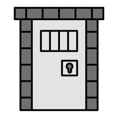 Beyaz arka planda izole edilmiş ana hatlı hapishane kapısı ikonu. vektör illüstrasyonu