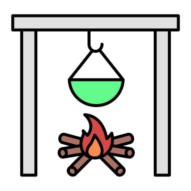 Kamp, kamp, tatil, turizm, ekipman, kalın çizgi ikonu. vektör illüstrasyonu