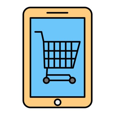 Cep telefonu vektör çizimine sahip alışveriş arabası