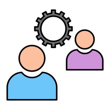 Beyaz arkaplanda dişli simgesi olan adam, renkli tasarım, vektör illüstrasyonu