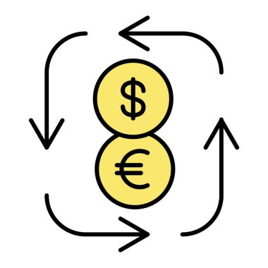 Dolar değişim simgesi vektörü. İnce çizgi işareti. izole edilmiş sınır sembolü çizimi