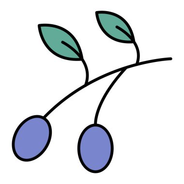 Kiraz çileği ikonu. Beyaz arkaplanda izole edilmiş web tasarımı için yeşil bitki vektör simgelerinin ana hatları