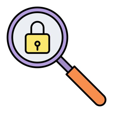 asma kilit simgesi beyaz arka plan üzerinde olan büyüteç. renkli tasarım. vektör çizim