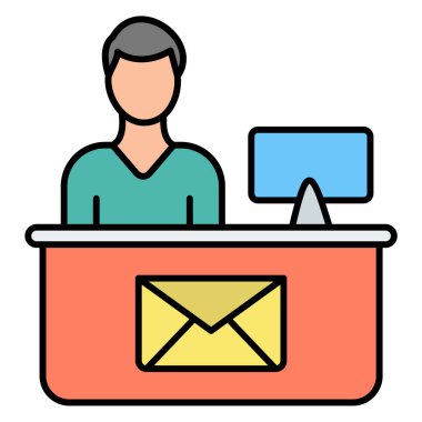 dizüstü bilgisayarı ve zarf vektör illüstrasyon tasarımı olan adam