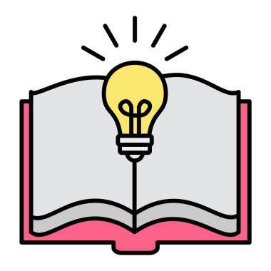 Beyaz arkaplan üzerinde ampul simgesi olan kitap, vektör illüstrasyonu