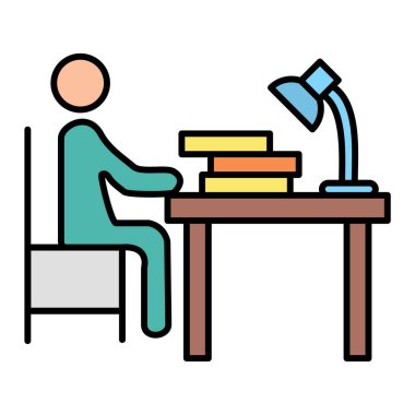 Kitapları ve sandalye vektör çizimi tasarımı olan adam