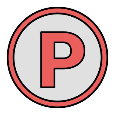 Park yeri simgesi. İnce çizgi sembolü. Kırmızı daire düğmesi. vektör illüstrasyonu