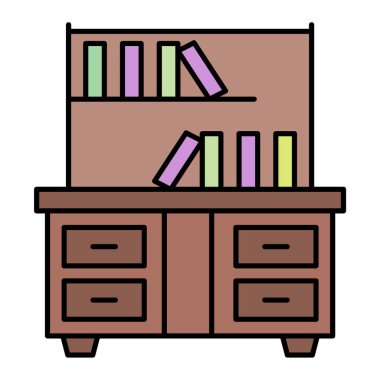 Kitaplı kitaplık ve kitaplık vektör illüstrasyon tasarımı