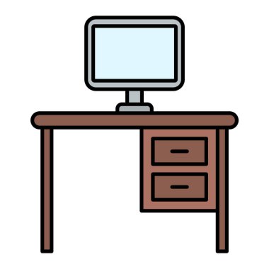 tablo ve sandalye vektör illüstrasyon grafik tasarımı ile bilgisayar ve ofis masası