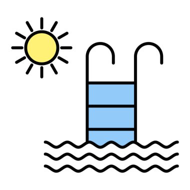 Yaz tatili, sahil, okyanus, deniz, dalgalar ve su ikonu. özet vektör illüstrasyonu