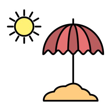Şemsiye ve güneş ikonu. vektör illüstrasyonu