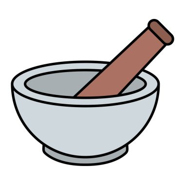 Havan topu ve tokmak simgesi beyaz arkaplanda izole edilmiş. vektör illüstrasyonu