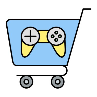 Oyun kolu ve denetleyici vektör illüstrasyon tasarımlı alışveriş arabası