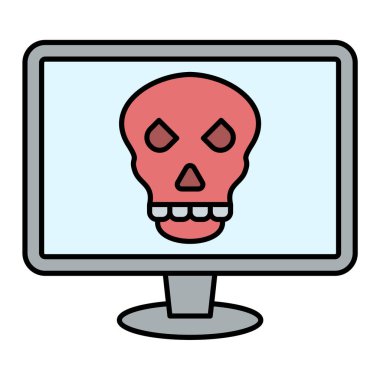 kafatası ve çapraz kemik vektör illüstrasyonlu bilgisayar monitörü