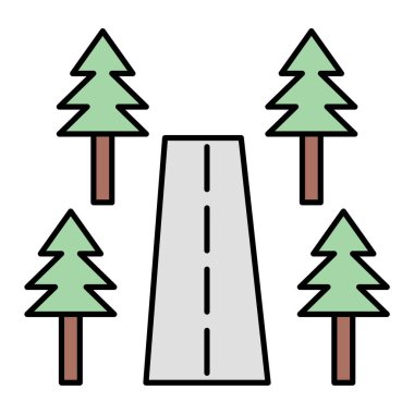 Yol ve çam ormanı. Basit resimleme