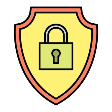 Kilit simgesi ve vektör illüstrasyonlu kalkan