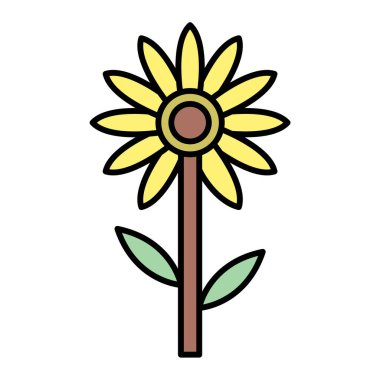 Beyaz arkaplan üzerinde yaprak simgesi olan çiçek, vektör illüstrasyonu