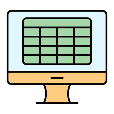 Teknoloji ve internet temalı bilgisayar monitörü izole edilmiş tasarım vektörü illüstrasyonu