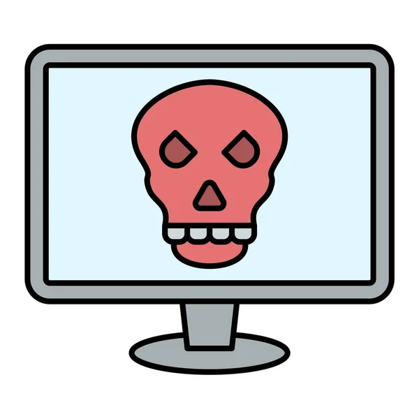 Computer Monitor Met Schedel Kruisbeenderen Vector Illustratie — Stockvector