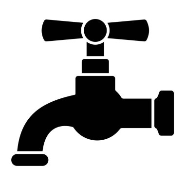 Musluk ikonu. Beyaz arkaplanda ana hatlı musluk vektör çizimi