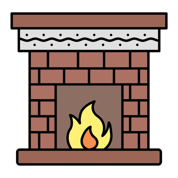 Fireplace Fire Brick Wall Vector Illustration Design — Vetor de Stock