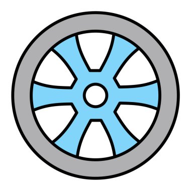 Tekerlek simgesi. siyah ve beyaz resimleme.