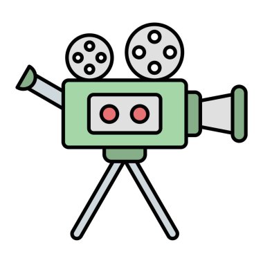 Film kamerası ikonu. Ana hatlı video projektör vektörü ve doldurma biçimi. izole tasarım.