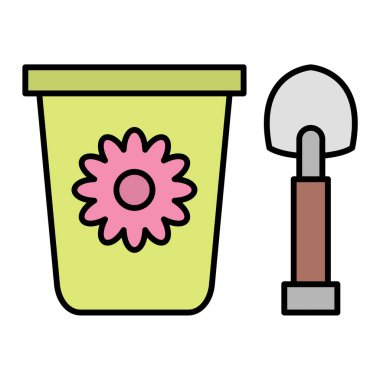 Bahçe aletleri ve bahçe kabı illüstrasyonu