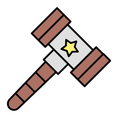 Çekiç Simgesi Vektörü. İnce çizgi işareti. İzole edilmiş kontür sembolü gösterimi