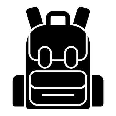 Sırt çantası simgesi. siyah ve beyaz resimleme.
