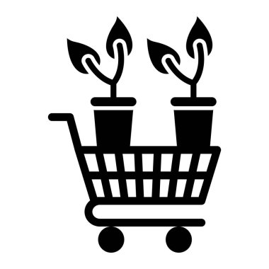 Bitkili alışveriş arabası ve vektör illüstrasyon tasarımı