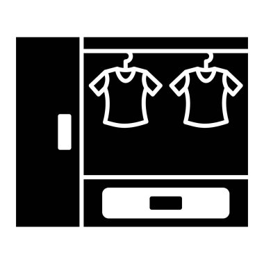 Tişört, kıyafetler, şort, pantolon, ceket, siyah ikon. vektör illüstrasyonu