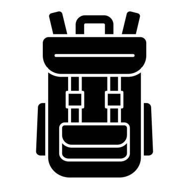 Sırt çantası simgesi. siyah ve beyaz resimleme.