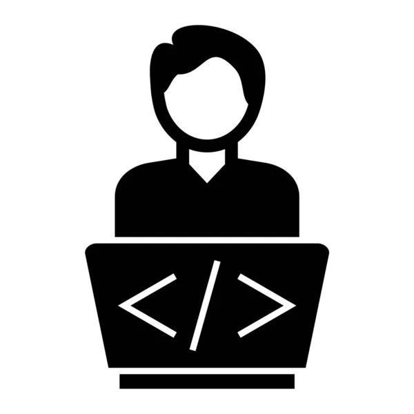 ノートパソコンのアイコンの男 白い背景に独立したベクトル図 — ストックベクタ