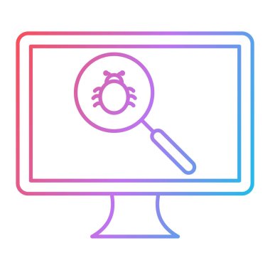 Büyüteç ve arama vektörü illüstrasyonlu bilgisayar monitörü