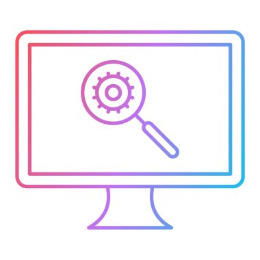 Büyüteçli bilgisayar monitörü ve vites vektör illüstrasyon tasarımı