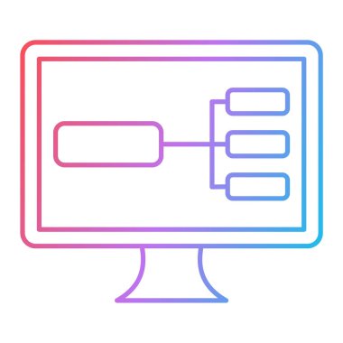 İnce çizgi simgesi, vektör illüstrasyonlu bilgisayar monitörü