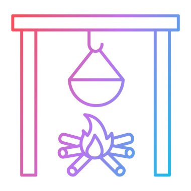 Kamp çadırı ikonu. Web için kamp ateşi vektör simgelerinin özet çizimi