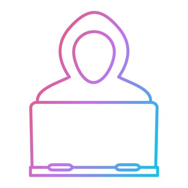 Laptop simgesine sahip kişi, satır biçimi çizimi illüstrasyonu