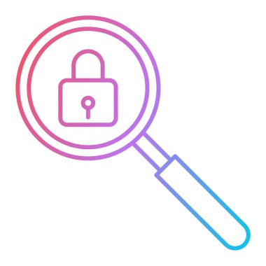 Asma kilit ikonlu büyüteç. vektör illüstrasyonu